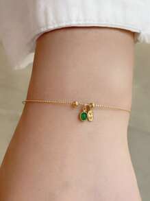 1 pièce Bracelet jonc en argent chanceux avec le caractère chinois "Da Ji" décoré de zircone cubique vert émeraude en argent sterling 925. Polyvalent pour un port quotidien et une soirée, cadeau de luxe unique pour elle, bijoux de créateur