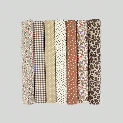 7-kleuren retrobruine patchworkstofset, willekeurige effen, ditsy bloemen, ruitjes, stoffenbundels met stippen voor doe-het-zelf knutselen en naaien, groothandel in kleine stukjes stof