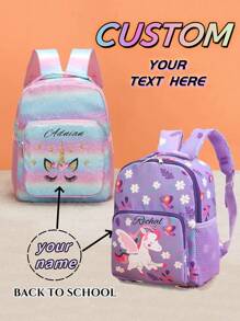 定制您的背包，印上您的名字或节日祝福语。打造一款专属于您的背包。时尚、休闲、百搭又可爱的独角兽印花背包。多功能、装饰性强、字母印花、时尚、现代、色彩缤纷、可爱、迷人、休闲、可定制、个性化、独特，是送给他的理想礼物，也是送给她的理想礼物。 - 彩色 - 查看 2