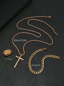 3pcs/Set Men's Hiphop Stainless Steel Chain Swivel Clasp, Pressure Resistant Ring, Bracelet, Cross Necklace - Arrow Three Piece Set - View 8