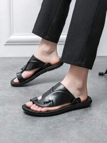 2025 New Casual Men's Summer Sandals, Outdoor Wear, Non-Slip, Water-Resistant, Beach Slippers, Fashionable Korean Style, Black - Black - View 6
