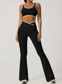 NcmRyu Women's Sexy Thick Strap Sports Bra Camisole And Pants Outdoor Activewear Set With Padded Bra - Black - View 3