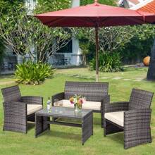 ERGOMASTER  4 PCS Patio Furniture Set PE Rattan Outdoor Wicker Patio Bistro Conversation Set - Grey - View 5