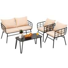 ERGOMASTER  4 PCS Patio Conversation Set Outdoor Furniture Loveseat Coffee Table 2 Chairs - Ginger - View 1