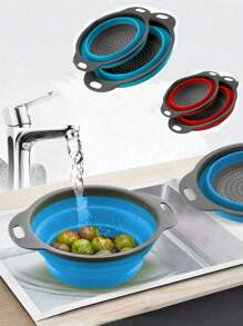 1pc Foldable Strainer Basket, Large/Small, Convenient Home Tool For Kitchen And Dining Room Vegetable And Fruit Cleaning, Quick Drainage - Multicolor - View 7