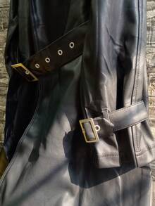 Gabardina de piel moderna pra dama - Negro - Ver 5