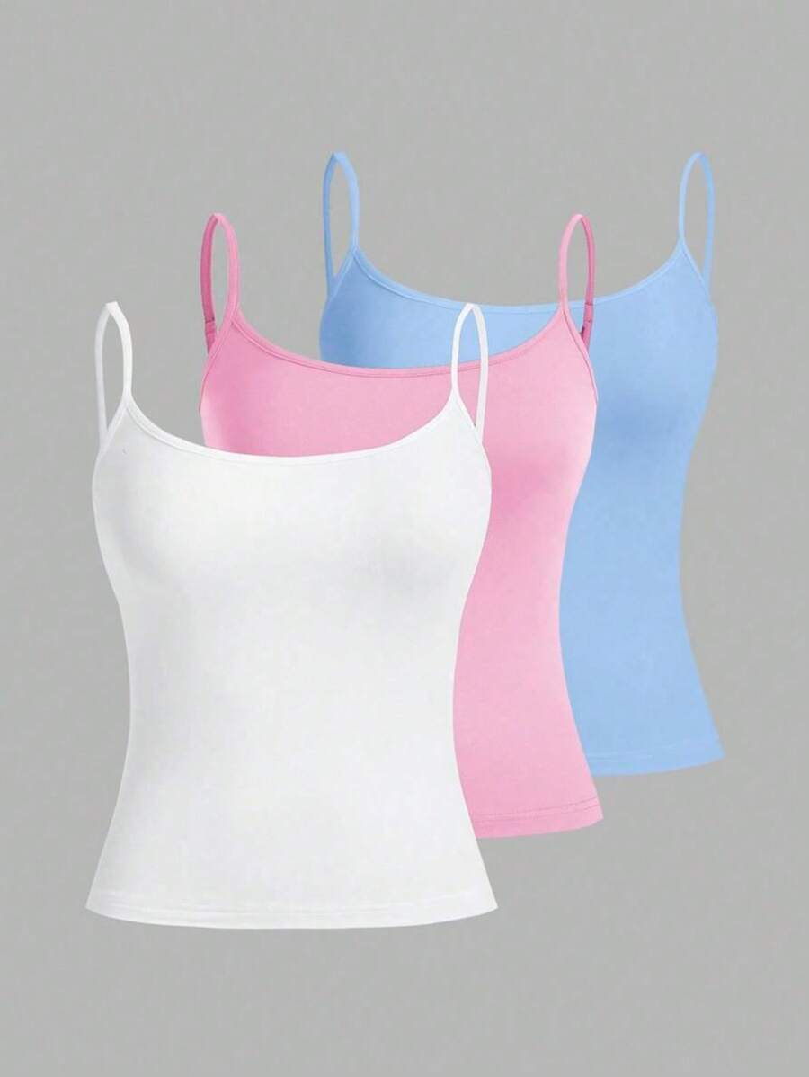 Kit 3 Aesthetic Moda Basic Strapless Tank Tops - 白色,淡粉紅色和淡藍色 - 查看 1