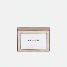 Coach Slim Id Card Case Rfid Blocking Credit Card Holder With Clear ID Window Leather Front Pocket Wallet For Women Credit Card Case Wallet With Keychain - Sand Yellow With Taupe - View 3