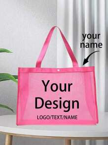 Customized Women's Bags,Customized Text Mesh Tote Bag, Customized Tote Bag, Nylon Material Letter Printed Beach Mesh Tote Bag With Beach Bag, Can Be Customized With Your Unique Design, Valentine's Day Gift, New Year Gift, Use It Yourself Or Give It To Others As A Gift, Suitable For Friends, - Multicolor - View 9