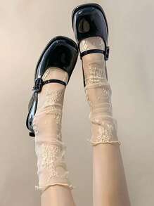 1 paar witte mesh kant frilly sokken voor dames schattige JK hoge sokken dunne zomer ademende retro zwarte visnetkousen