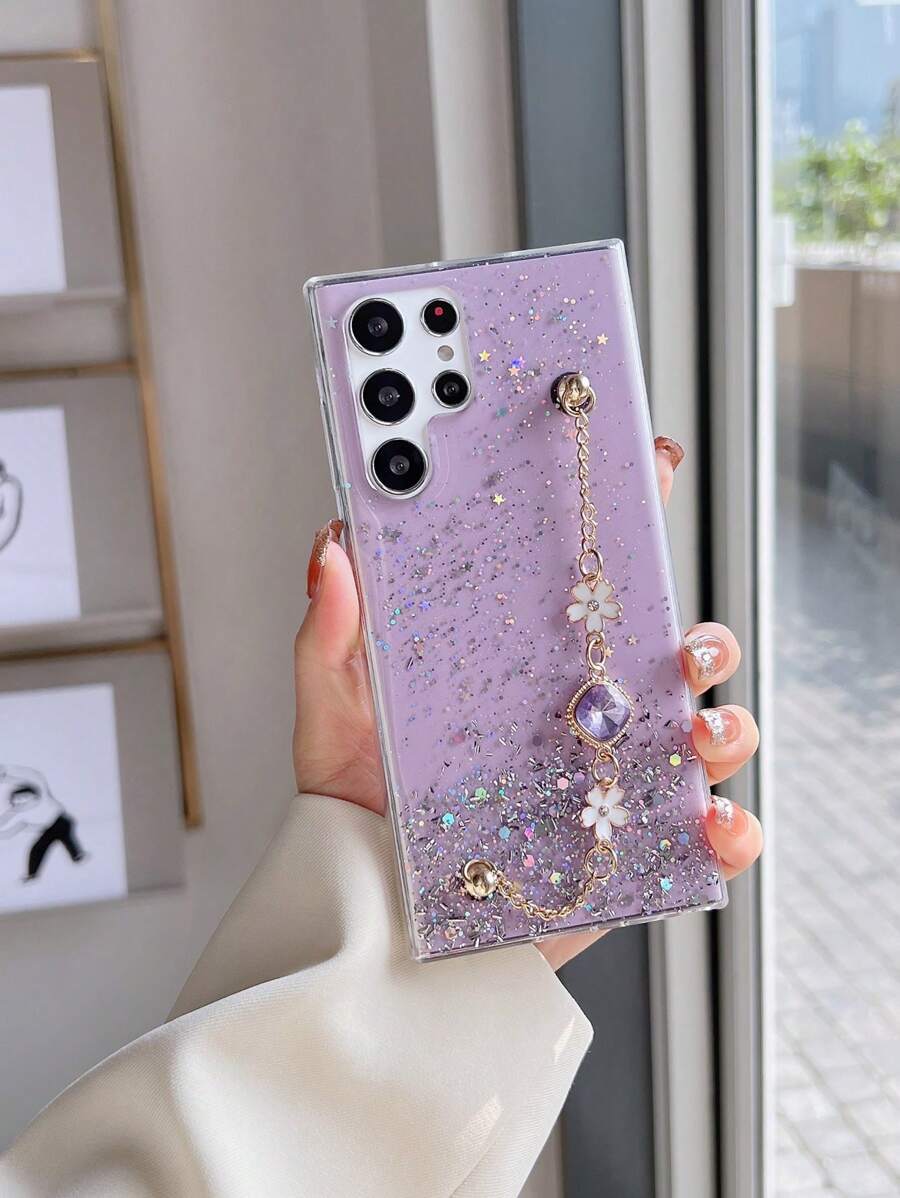 1pc Epoxy Starry Sky Rhinestone Bracelet Phone Case Compatible With Galaxy S22 Ultra S23 Ultra S24 Ultra 5G, Compatible With IPhone 11 12 13 14 15 Pro Max 16 Plus