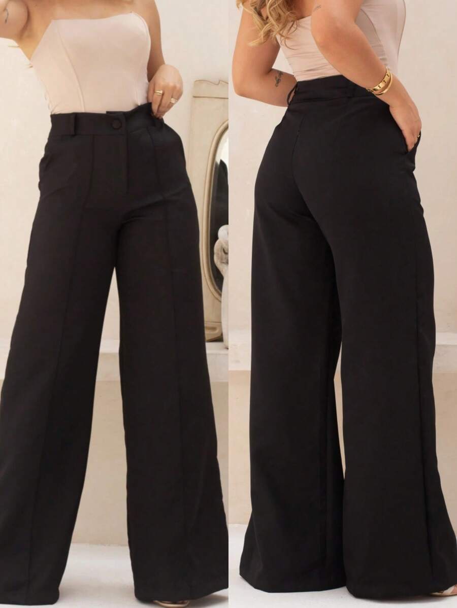 Women's Tailored Dress Pants Wide Leg Bell Bottom Modern Elegant - 黑色 - 查看 1