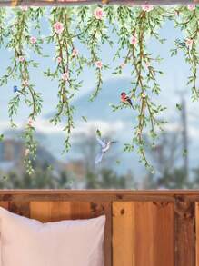 1 pieza Vides, flores, hojas, mariposas y abejas Pegatina de pared extraíble DIY para dormitorio, sala de estar, oficina, aula, pegatinas, vinilo para decoración del hogar, artículos de decoración del hogar para refrescar tu hogar - Multicolor - Ver 11