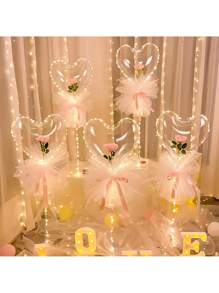 2pcs/Set 13" Transparent Heart-Shaped Bubble Balloons For Party Decoration (Lights Not Included)