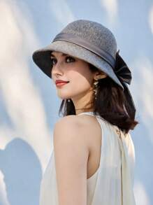 1 Pc Women's Elegant Large Bow Decor Fisherman Hat, Summer Breathable Wide Brim Bucket Hat, Suitable For Outdoor, Travel, Casual Occasions In Spring And Summer - A - View 2