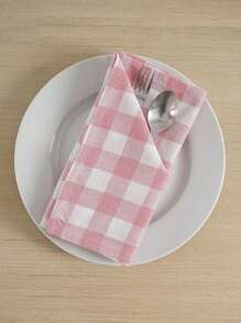 2/6/12 件甜美休闲格子餐巾，可重复使用和清洗，适合情人节、婚礼、户外野餐、派对、日常家居装饰 - 粉色 - 查看 1