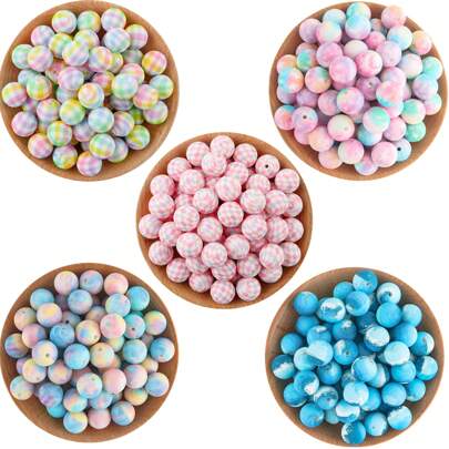 15pcs, Silicone Beads (15mm Printed Silicone Beads), Suitable For DIY Handmade Bead Pens, Keychain Pendants, Etc