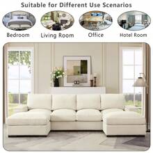 U-Shaped Cloud Couches For Living Room,122" Modular Sectional Cloud Sofas With Deep Seat Removable Ottomans,Modern Corduroy Sleeper Sofa Couch Bed With Storage Arms (Beige/Green/Orange, 122")