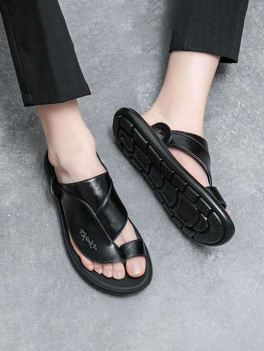 2025 New Casual Men's Summer Sandals, Outdoor Wear, Non-Slip, Water-Resistant, Beach Slippers, Fashionable Korean Style, Black - Black - View 1