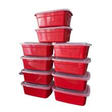 Kit Of 10 1 Liter Transparent Rectangular Washable Fitnees Lunch Box Pots - Rojo - Ver 1