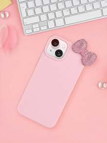 可爱粉色蝴蝶结3D水晶蝴蝶结手机壳，可爱蝴蝶结设计，兼容 16 Pro Max、15、14、13、12、11，荔枝全包保护壳，防水防震防摔防刮，春季生日礼物 - 粉色 - 查看 4