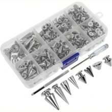176 Sets Pointed Bead Screw Rivet, Punk Spikes And Studs Kit, Metal Tree Spikes Studs For Leathercraft And Punk Style Clothing Accessories DIY Craft Decoration - Multicolor - View 4