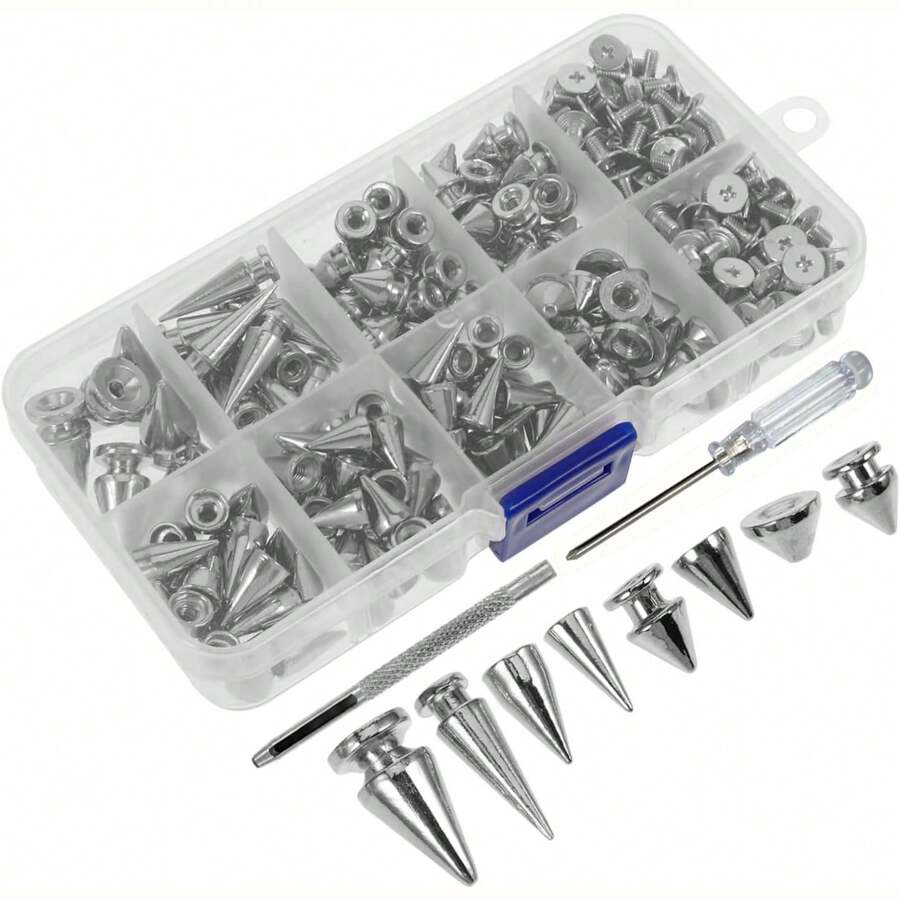 176 Sets Pointed Bead Screw Rivet, Punk Spikes And Studs Kit, Metal Tree Spikes Studs For Leathercraft And Punk Style Clothing Accessories DIY Craft Decoration