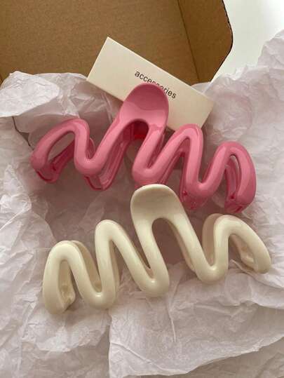 2个简约波浪形高端发夹，发爪，发卡，发饰，休闲秋冬发饰，适合女士度假装扮，优雅爪夹