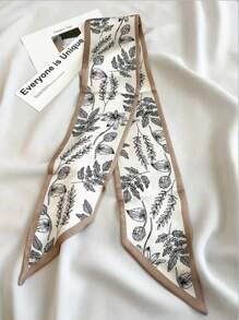 1条树叶印花发带，简约百搭，多功能发带可作围巾、头带、包包围巾，秋冬季发带发饰，适合女士度假装扮，柔软头巾。 - 卡其色 - 查看 7