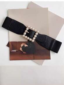 女士时尚珍珠弹力腰带，装饰性束腰配饰，适合毛衣、连衣裙、西装，用途广泛 - 彩色 - 查看 13