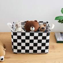 Black And White Checkered Canvas Basket, Rectangular Organizing Decorative Storage Basket For Kids, Dog Toy, Classic Checkered Room Decor For Home, Kitchen, Bedroom, Classroom, Shelves,For Back To School