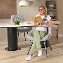 Nalupatio Modern Dining Chairs Set Of 4, Comfy Dining Room Chairs With Thick Cushions, Upholstered Fabric Kitchen Side Chairs With Metal Legs - 淺灰色 - 查看 4