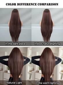 NICKY WALL 超长棕色分层假发，配有齐刘海，合成直发假发，自然柔软，高密度耐热纤维假发，适合时尚女性和女孩日常派对使用，34 英寸