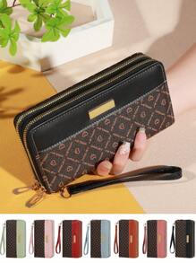 大容量拉链手拿包 带 8 个卡槽和多个隔层 优雅手拿包 拼色钱包 钱包 长款钱包 腕带钱包 - 彩色 - 查看 3