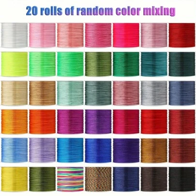 1 Set de 20 rollos de cordón chino, cada uno de 360 pulgadas, 0.8mm, hilo de nailon de colores mezclados al azar, apto para hacer pulseras DIY, collares, joyería con cuentas, accesorios, materiales, decoraciones navideñas, trenzado, total 7,874.02 pulgadas