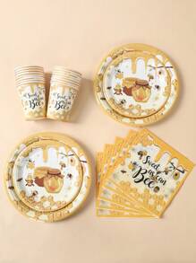8/16Pcs Bee Theme Tableware Set,Disposable Dinnerware Set,Paper Plates Paper Cups Napkins,Picnic Utensil,1st Birthday Party Supplies,Birthday Party Supplies,Wedding Decor,Babe Shower Decor,Gender Reveal Party Supplies,Bridal Shower Supplies,Holiday Party Supplies - Bee - View 1