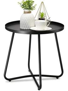 Outdoor Side Tables, Weather Resistant Steel, Small Round End Table For Patio Yard Balcony Garden Bedside Black
