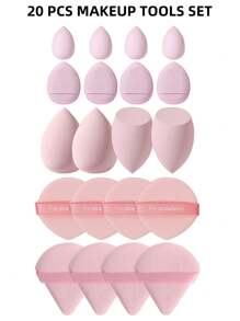 4/7/20/27件套化妆工具套装，包含：4个化妆海绵+4个迷你化妆海绵+4个三角粉扑+4个迷你气垫粉扑+1个发圈+2个手碗挂绳+1个化妆刷清洁工具+2个洁面海绵+4个气垫粉扑+1个洗鼻刷