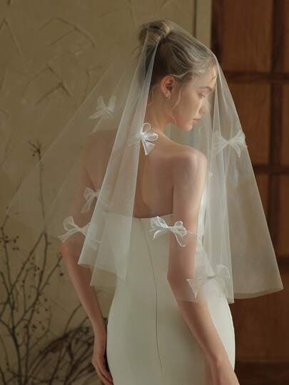 1 Pc Ribbon Bow Bridal Headpiece, Versatile Styling For Wedding Photo Shoot, Wedding Dress Accessory Fall Clothes For Women