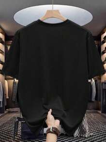 Una camiseta masculina estampada de oso de peluche de cuello redondo blanco de verano - Negro - Ver 2