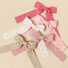 5入組女童金點絨織繡帶長尾髮夾,帶蝴蝶結,適用於馬尾髮型 - 粉色 - 查看 5