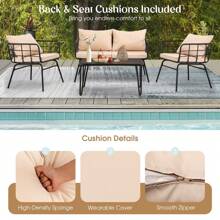 ERGOMASTER  4 PCS Patio Conversation Set Outdoor Furniture Loveseat Coffee Table 2 Chairs - Ginger - View 8