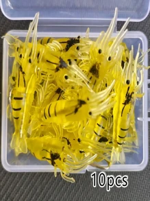 10pcs/20pcs Soft Shrimp Bait With Hook, Glow-In-The-Dark Lifelike Shrimp Bait, Freshwater Artificial Luminous Shrimp Lure, Ice Fishing Tackle, Suitable For Bass, Largemouth Bass, Trout, Crappie Night Fishing Accessories