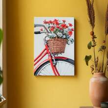 1 Pc,Close-Up Of A Vintage Red Bicycle With A Basket Of Flowers Again, Original, Canvas, Wall Art, Living Room Wall Decorations, Bedrooms, Bathrooms, Frame Poster Art Prints, Hanging Paintings, Home Decoration, Festivals. Home D 3