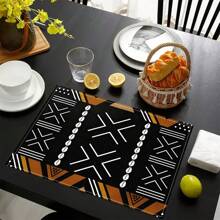 1pc/4pcs/6pcs African Pattern Linen Placemats, Geometric Style, Suitable For Dining Table, Spring/Summer Decor, Farmhouse Rustic Washable Tableware Mats, Room Decoration - XYCD022 - View 1