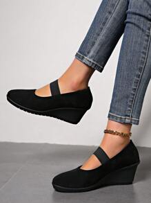 欧洲尺码，加大码时尚黑色高跟鞋 - 圆头设计 - 尺码 36-43 - 优质天鹅绒材质，光滑舒适 - 黑色高跟鞋 - 圆头设计展现美感，易于穿脱 - 黑色浅口鞋，圆头工作鞋中跟小浅口鞋，纯色低鞋面简约低帮鞋，轻便日常舒适透气休闲一脚蹬圆头鞋 - 黑色 - 查看 5