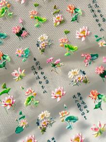 A New Spring And Summer Chinese Style Romantic Landscape Featuring Lotus And Lotus Leaves, Decorated With Three-Dimensional Relief Ink And Floral Threads