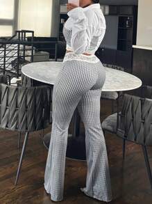 Women's Fashion Plaid High-Elasticity Camisole Top With Lace Trim And Pants 2 Pieces Set - 黑與白 - 查看 2