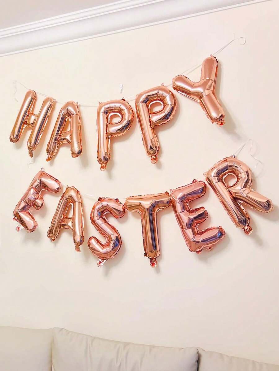 1 个复活节铝箔气球，复活节快乐金属气球，派对装饰，室内/室外，朋友聚会，玫瑰金 - 彩色 - 查看 1