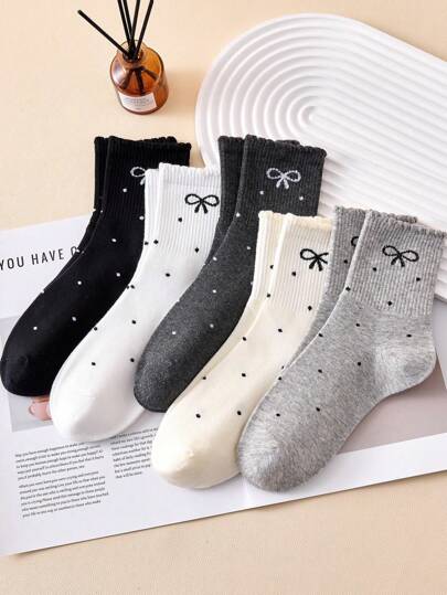 4 par barn/tonåringar rosett spets mid-calf strumpor, mode vardagskläder